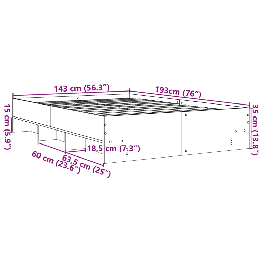 Cadre de lit chêne marron 140x190 cm bois d'ingénierie Lits & cadres de lit vidaXL   