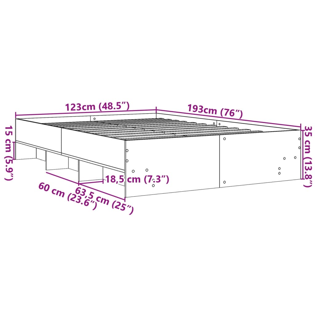 Cadre de lit chêne marron 120x190 cm bois d'ingénierie Lits & cadres de lit vidaXL   