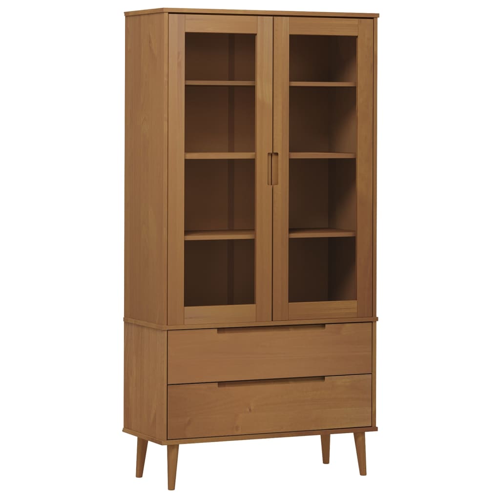 Armoire à vitrine MOLDE Marron 90x35x175 cm Bois de pin massif Bibliothèques vidaXL   