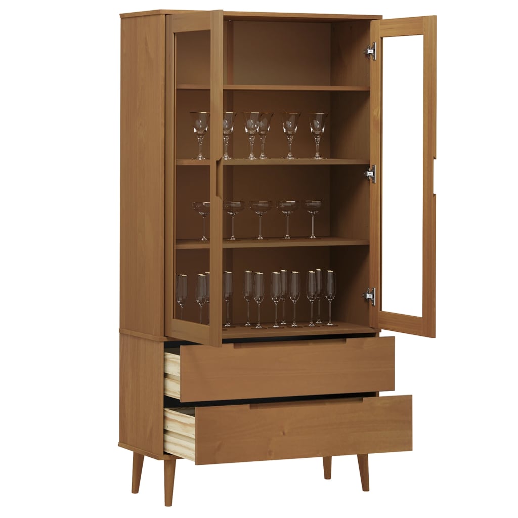 Armoire à vitrine MOLDE Marron 90x35x175 cm Bois de pin massif Bibliothèques vidaXL   