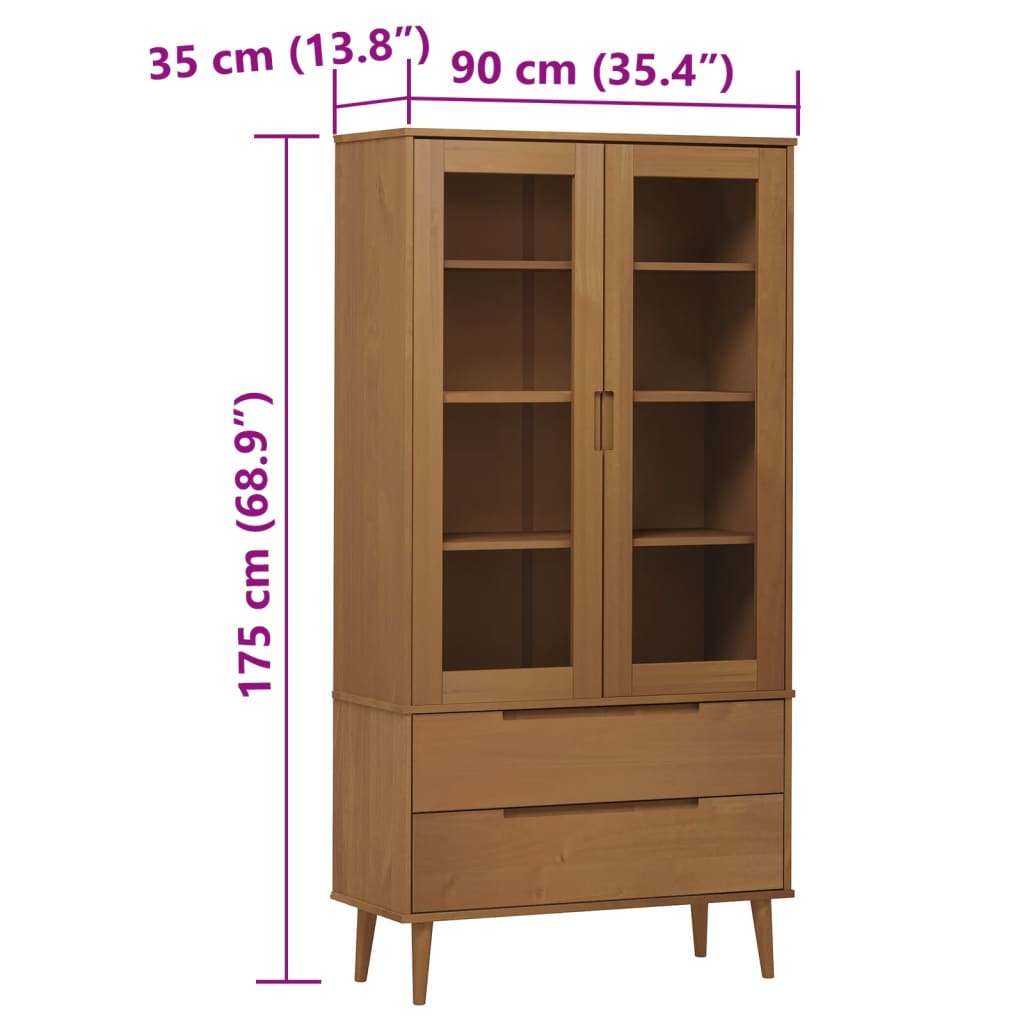 Armoire à vitrine MOLDE Marron 90x35x175 cm Bois de pin massif Bibliothèques vidaXL   