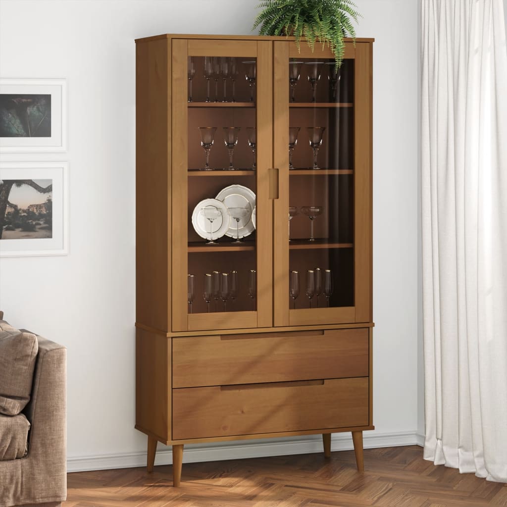 Armoire à vitrine MOLDE Marron 90x35x175 cm Bois de pin massif Bibliothèques vidaXL   