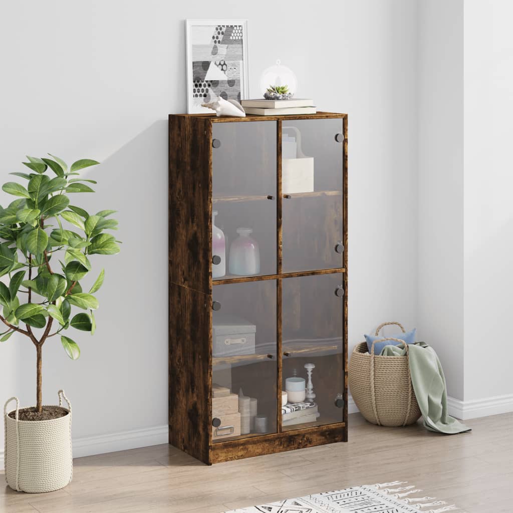 Image Buffet haut avec portes chêne fumé 68x37x142 cm bois ingénierie | Xios Store SNC vidaXL Xios Store SNC