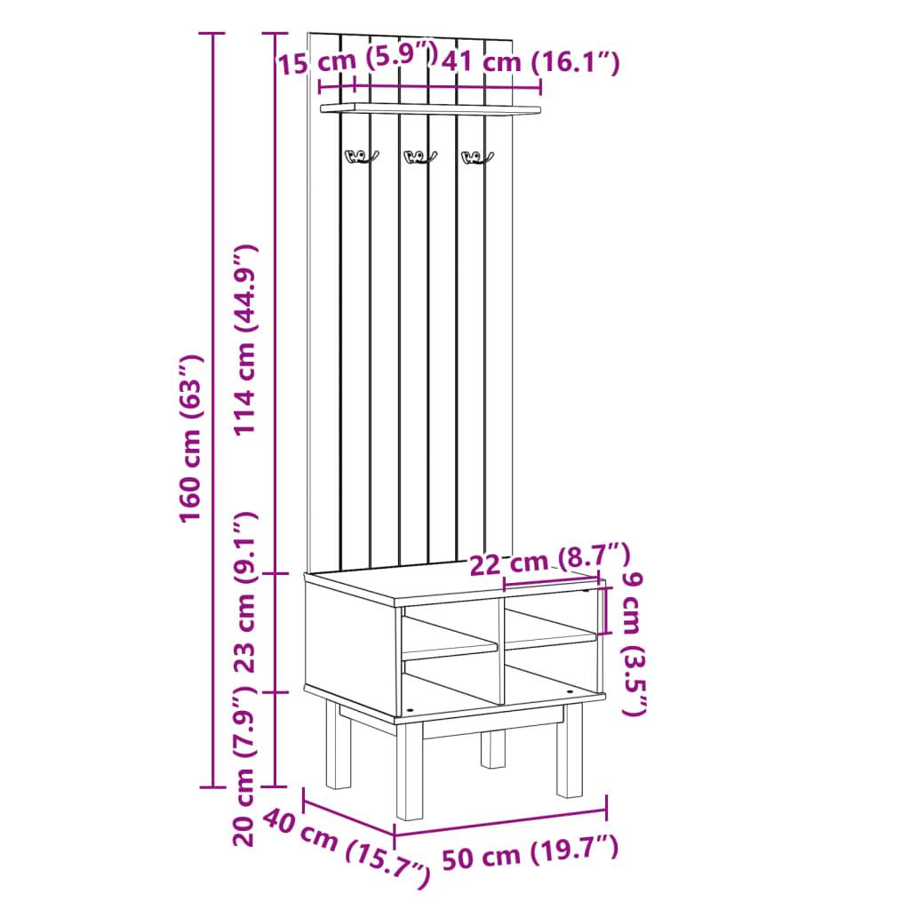 Meuble d'entrée OTTA 50x40x160 cm bois massif de pin Armoires vidaXL   