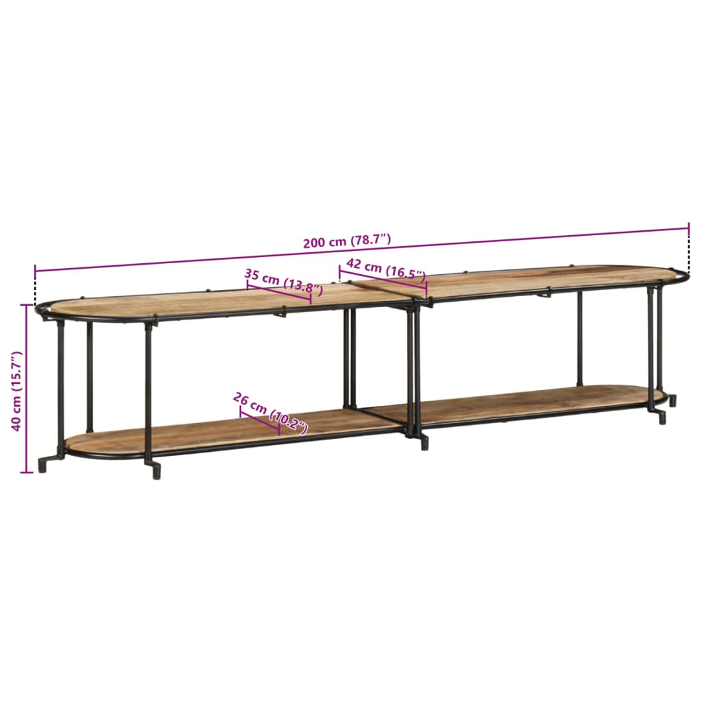 Meuble TV 200x42x40 cm bois massif de manguier brut Fixations & meubles de rangement multimédia vidaXL   