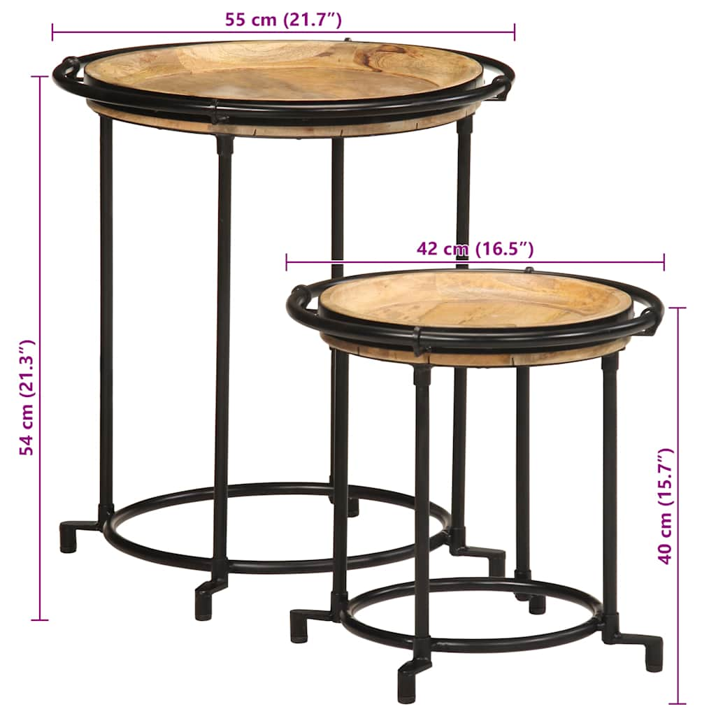 Ensemble de table d'appoint 2 pcs bois massif de manguier Tables d'appoint vidaXL