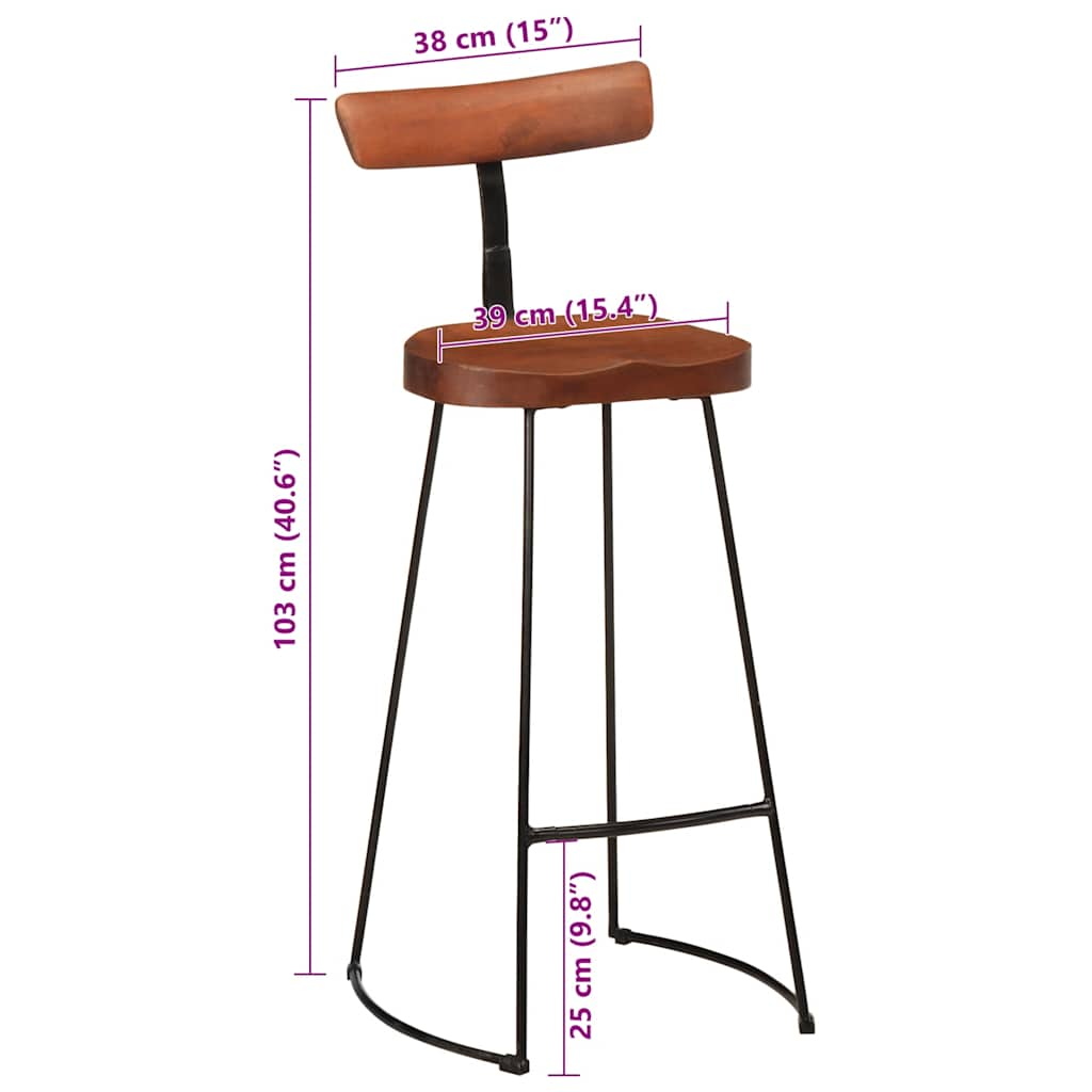 Tabourets de bar lot de 2 49x43x103 cm bois de manguier massif Tabourets de bar vidaXL