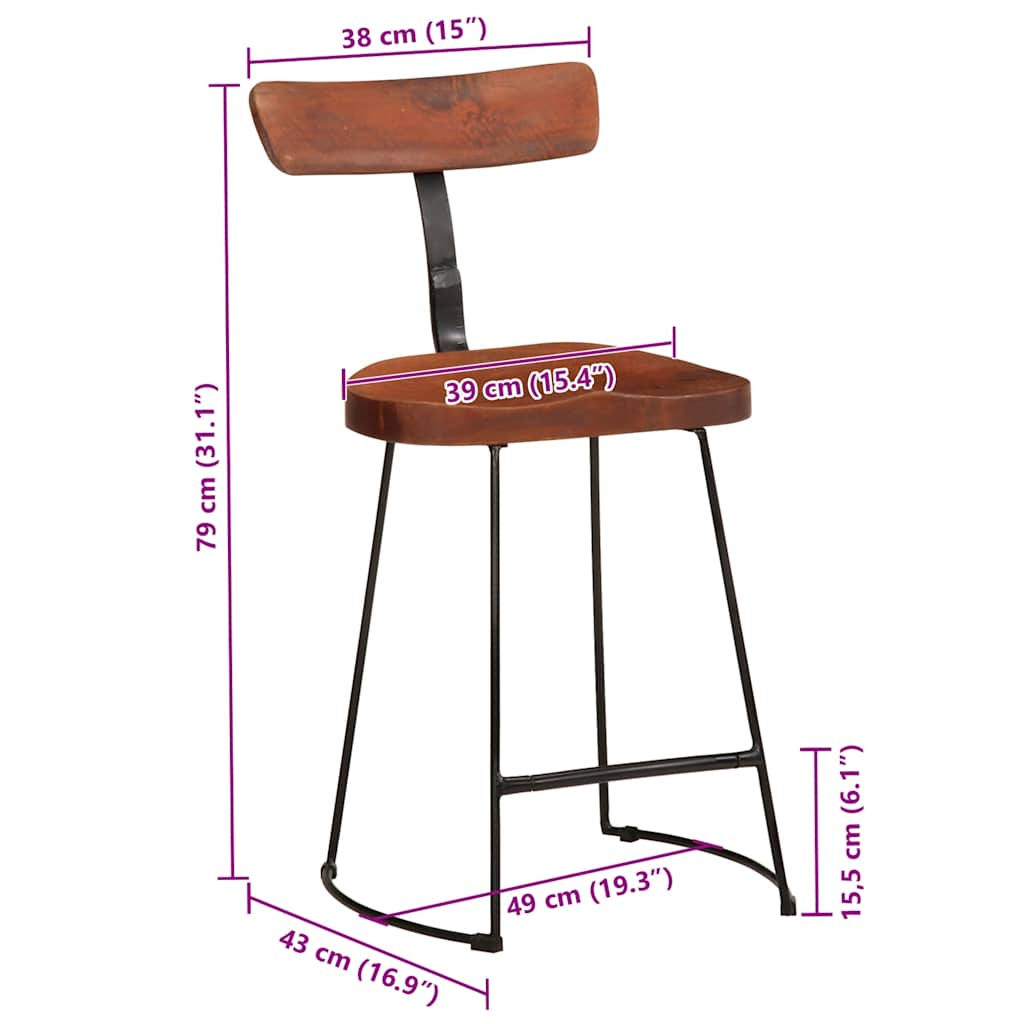 Tabourets de bar lot de 2 49x43x79 cm bois de manguier massif Tabourets de bar vidaXL