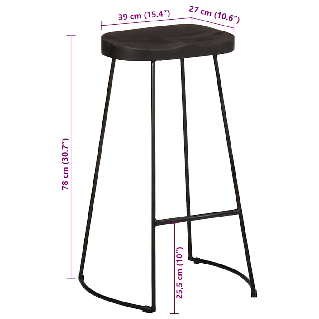 Tabourets de bar lot de 2 noir 45x40x78 cm bois manguier massif Tabourets de bar vidaXL