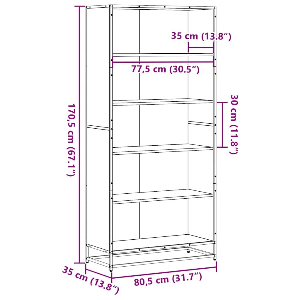 Bibliothèque noir 80,5x35x170,5 cm bois d'ingénierie Bibliothèques vidaXL