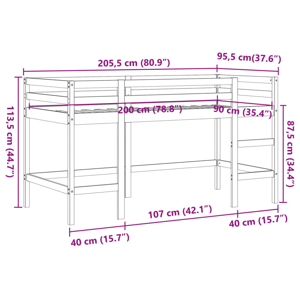 Lit mezzanine enfants avec échelle 90x200 cm bois de pin massif Lits & cadres de lit vidaXL   