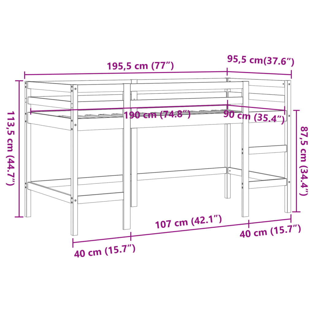 Lit mezzanine enfants avec échelle 90x190 cm bois de pin massif Lits & cadres de lit vidaXL   