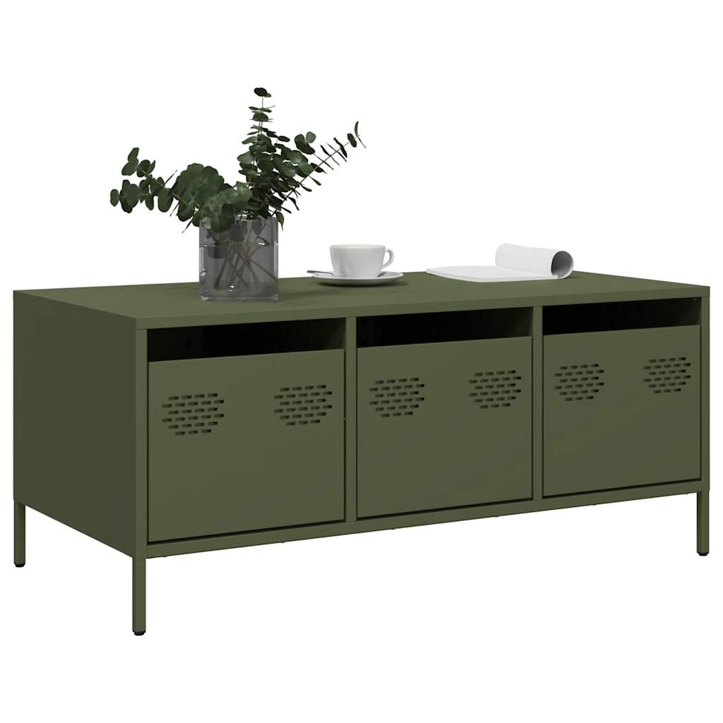 Table basse vert olive 101,5x50x43,5 cm acier laminé à froid Tables basses vidaXL   