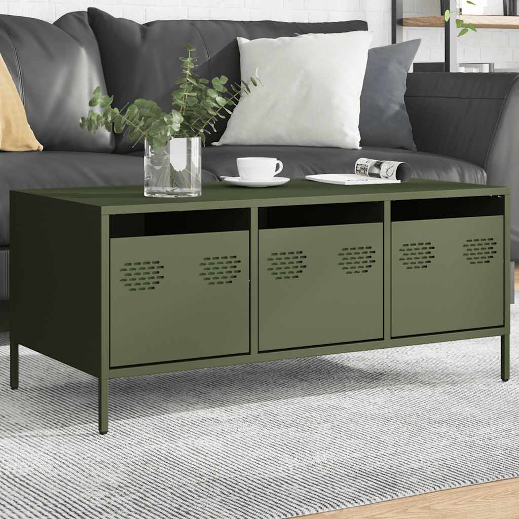 Table basse vert olive 101,5x50x43,5 cm acier laminé à froid Tables basses vidaXL   