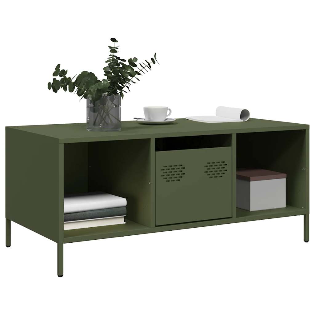 Table basse vert olive 101,5x50x43,5 cm acier laminé à froid Tables basses vidaXL   