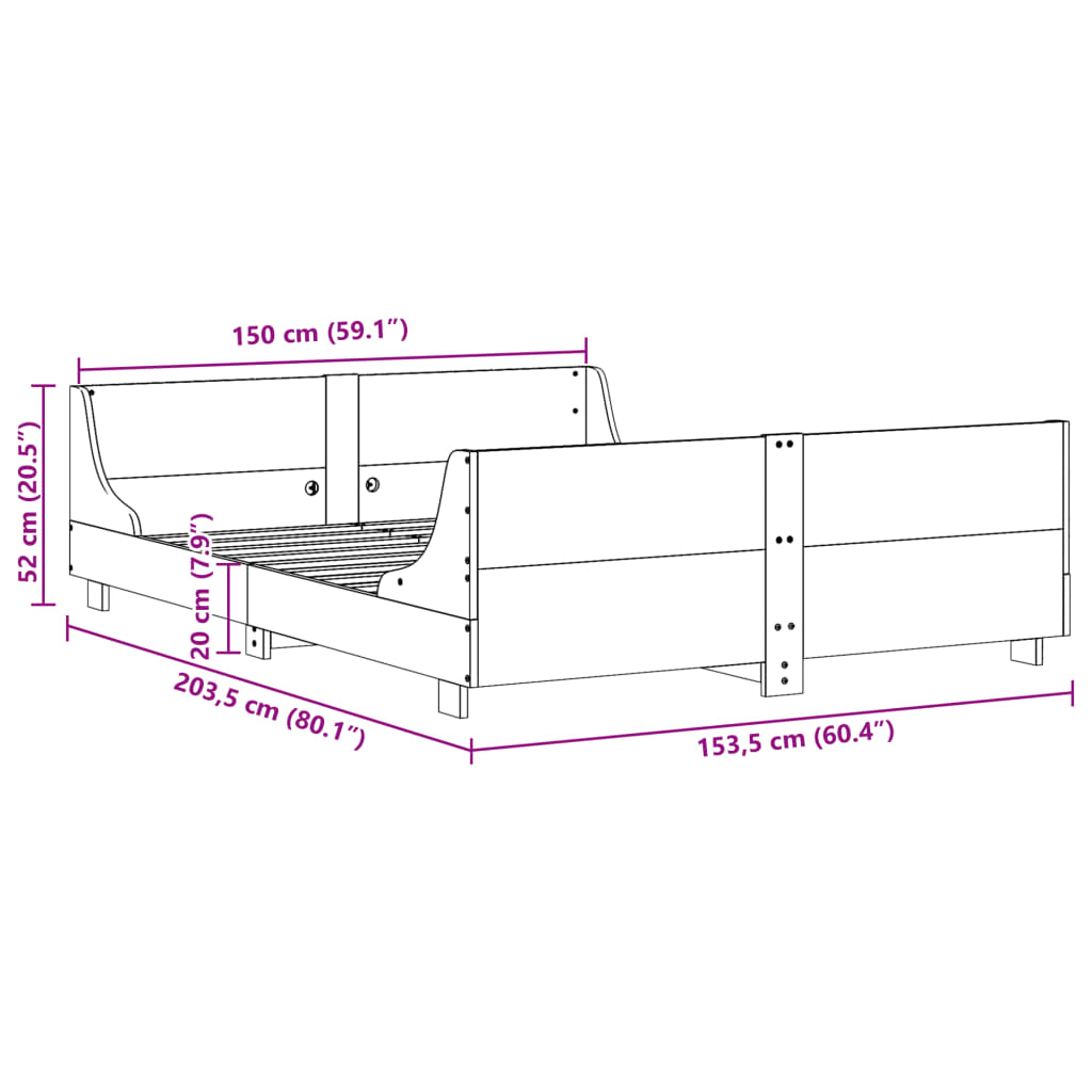 Cadre de lit avec tête de lit blanc 150x200 cm bois pin massif Lits & cadres de lit vidaXL   