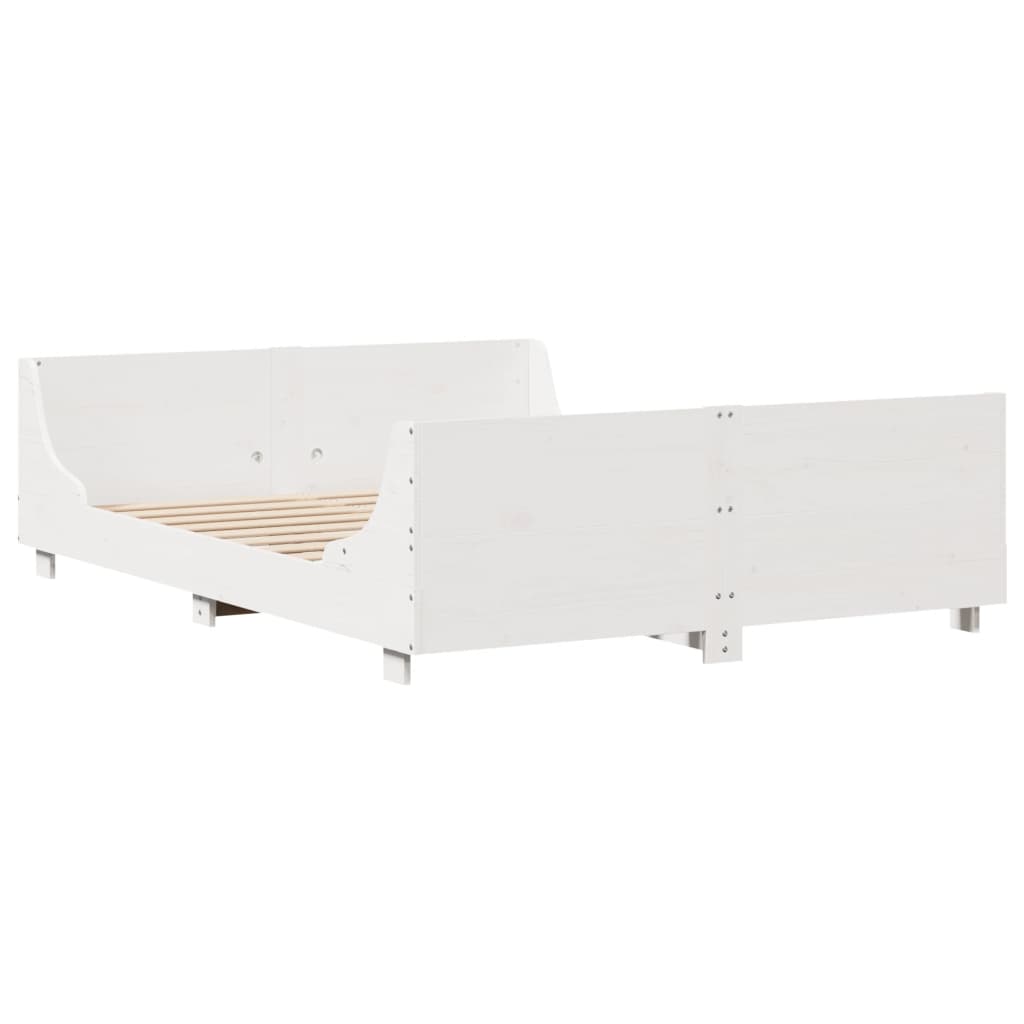 Cadre de lit avec tête de lit blanc 135x190 cm bois pin massif Lits & cadres de lit vidaXL   