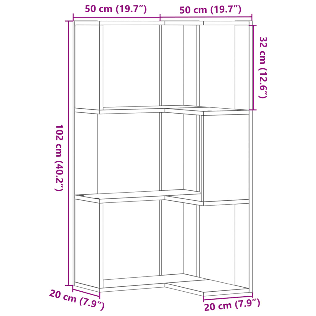 Image Bibliothèque d'angle à 3 niveaux sonoma gris bois d'ingénierie | Xios Store SNC vidaXL Xios Store SNC