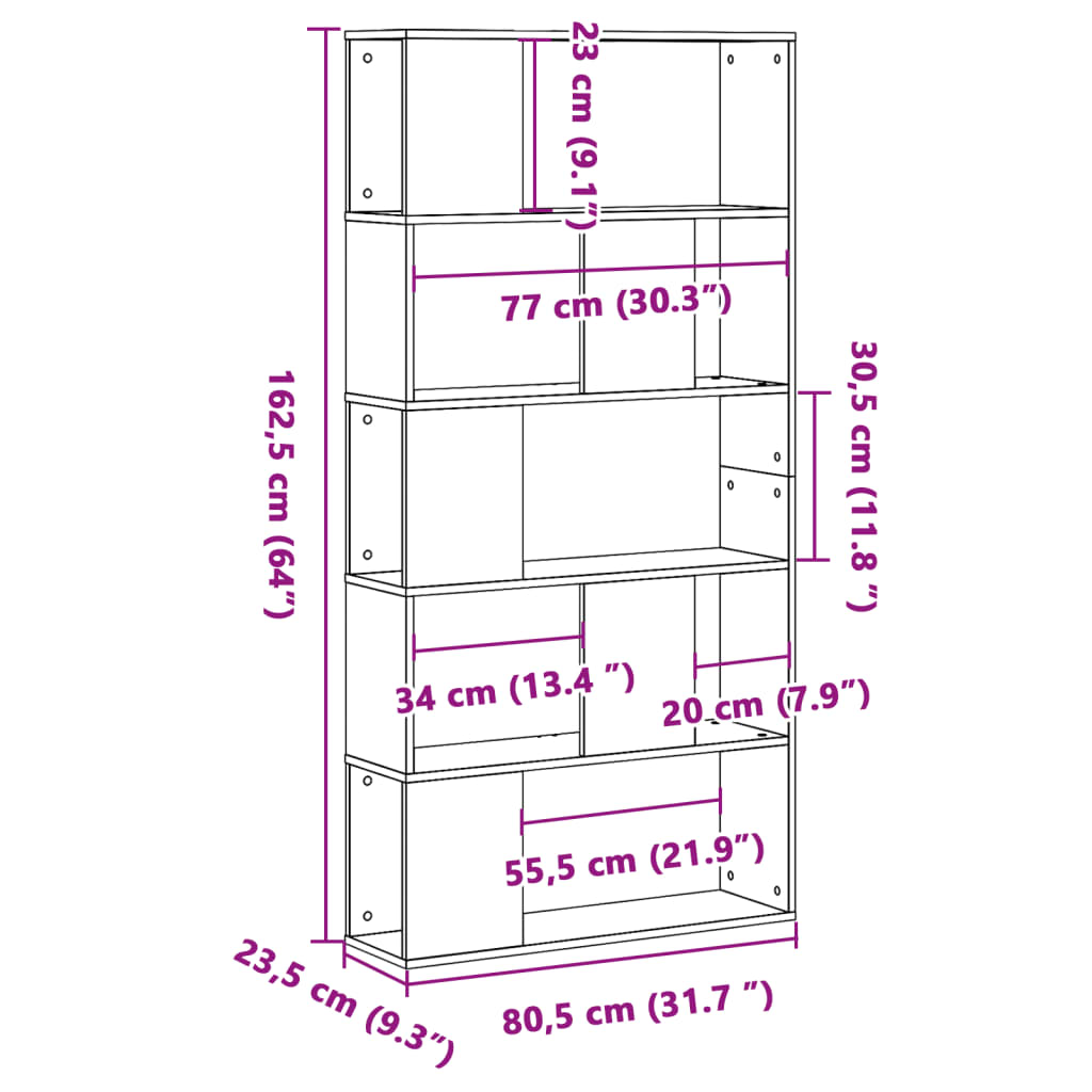 Image Bibliothèque 5 niveaux gris béton bois d'ingénierie | Xios Store SNC vidaXL Xios Store SNC