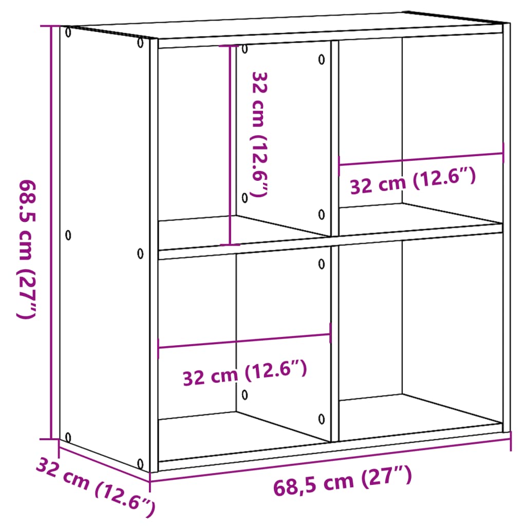 Bibliothèque chêne fumé 68,5x32x68,5 cm bois d'ingénierie, Xios Store SNC