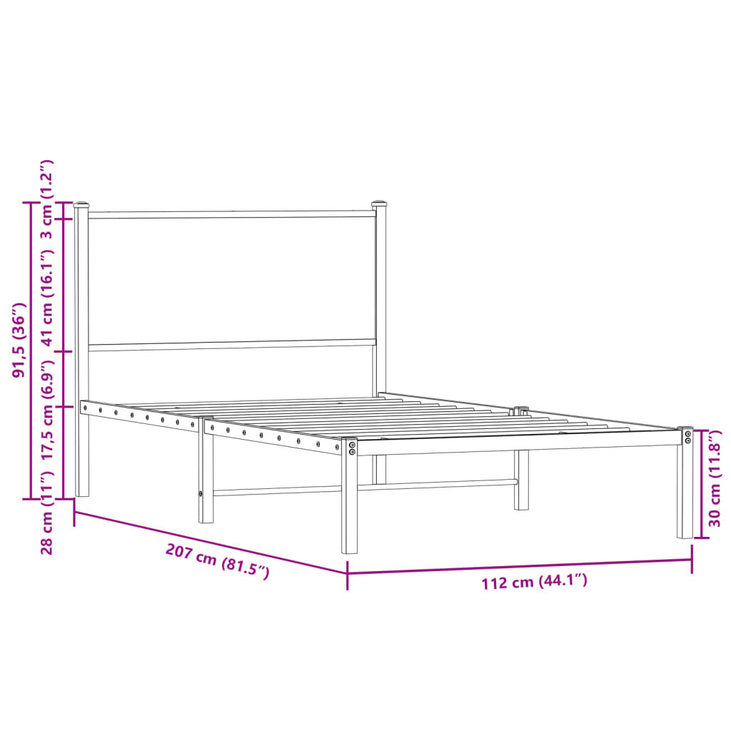 Cadre de lit en métal avec tête de lit chêne fumé 107x203 cm Lits & cadres de lit vidaXL   