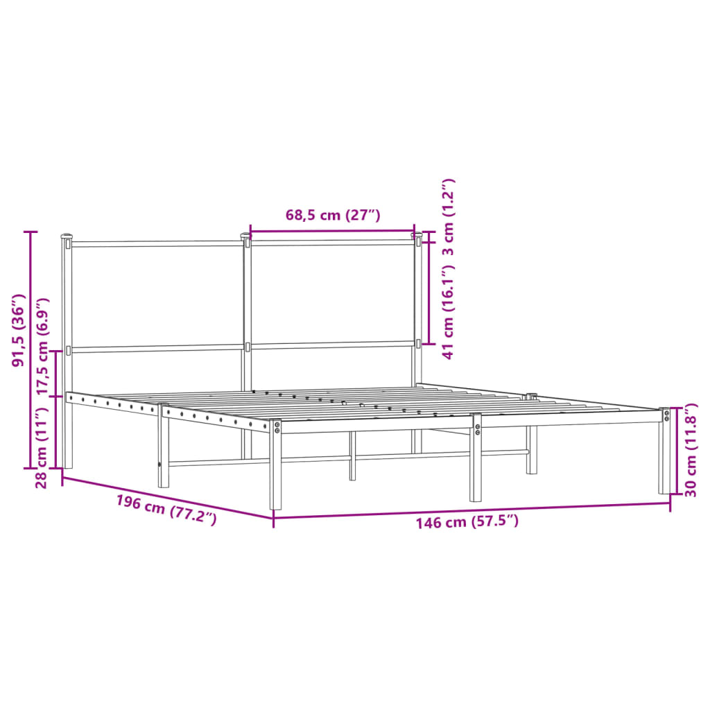 Cadre de lit en métal avec tête de lit chêne sonoma 140x190 cm Lits & cadres de lit vidaXL   