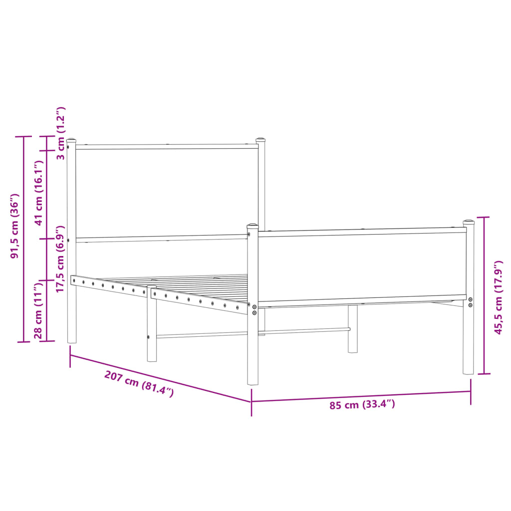 Cadre de lit en métal sans matelas chêne sonoma 80x200 cm