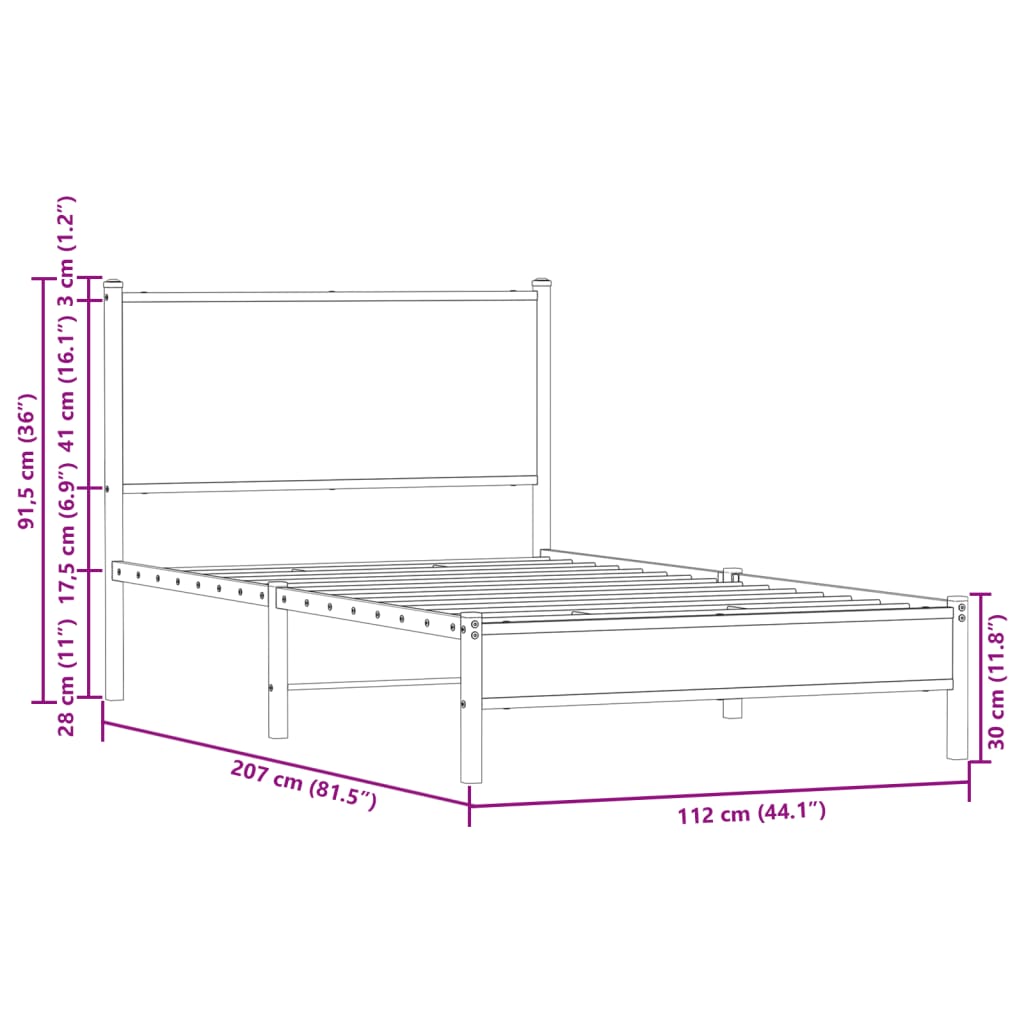 Cadre de lit en métal avec tête de lit chêne marron 107x203 cm Lits & cadres de lit vidaXL   