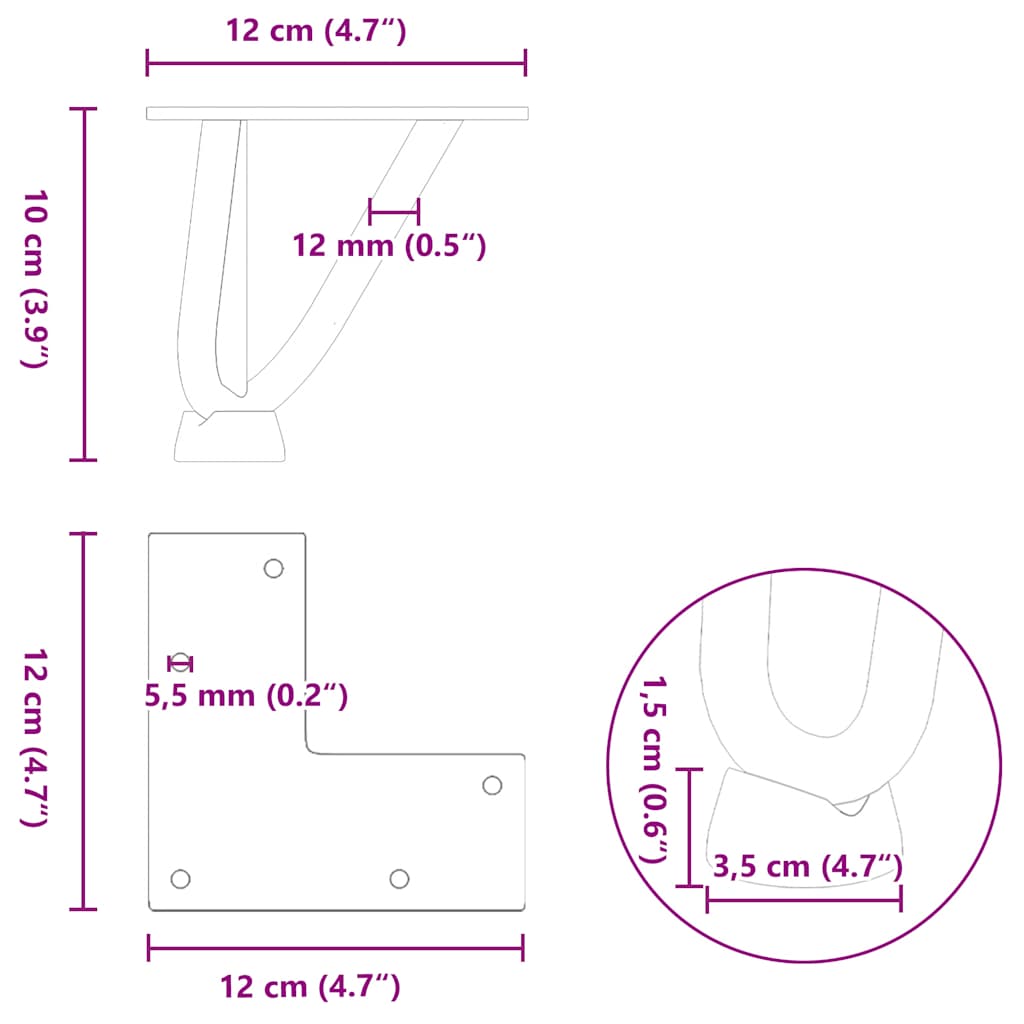 Pieds de table en forme d'épingle à cheveux 10 cm acier massif Pieds de table vidaXL