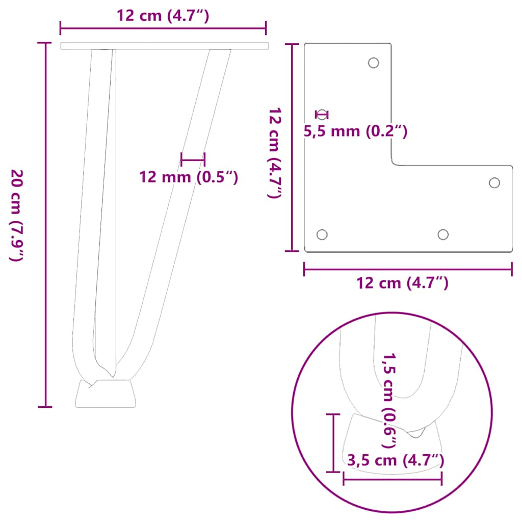 Pieds de table en forme d'épingle à cheveux 20 cm acier massif Pieds de table vidaXL