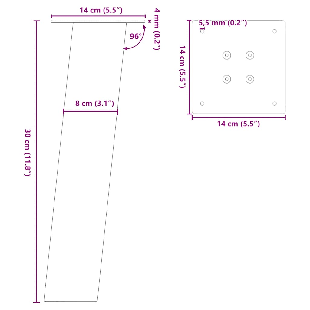 Pieds de table basse acier naturel 4 pcs 30 cm acier Pieds de table vidaXL