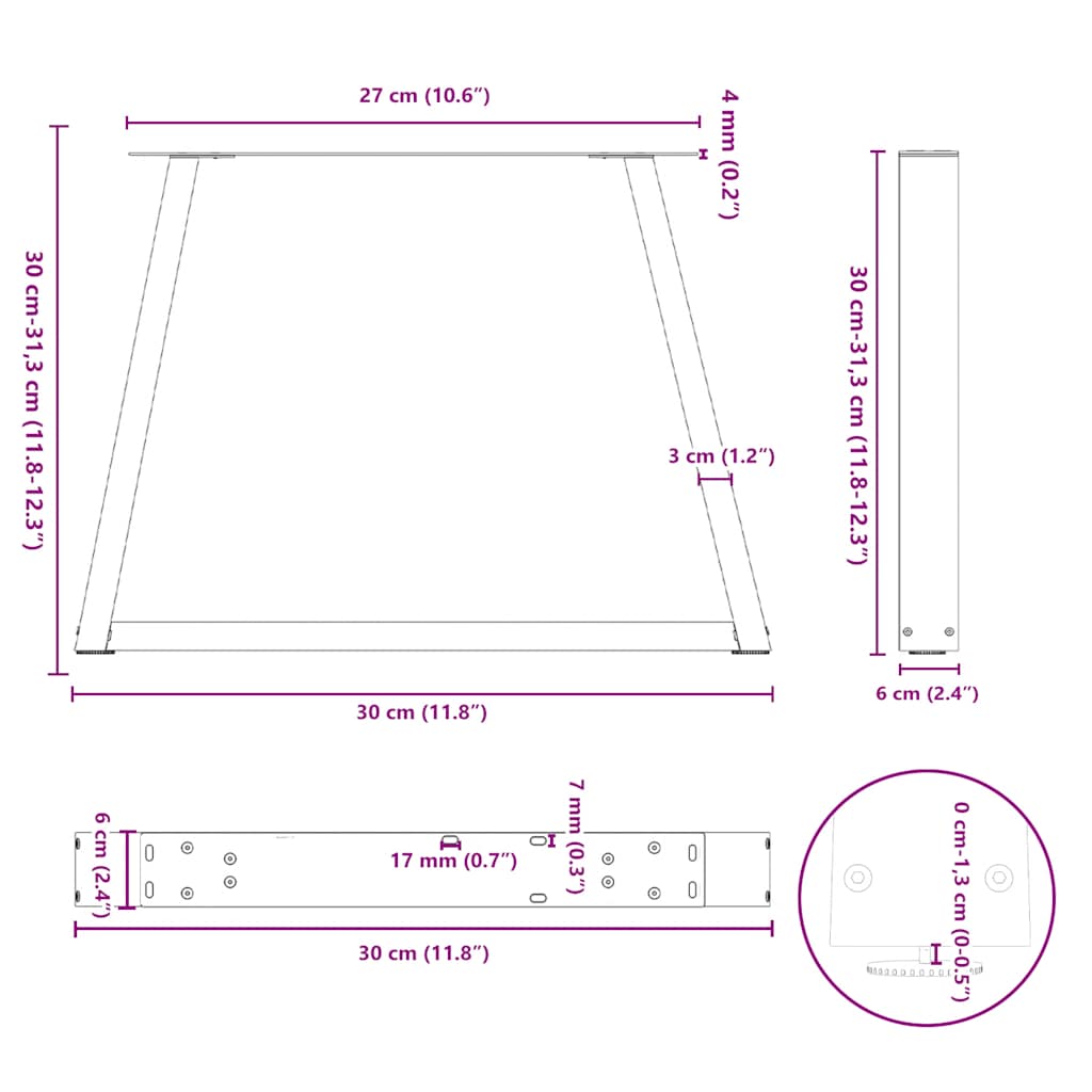 Pieds de table à manger forme V 2 pcs noir 30x(30-31,3)cm acier Pieds de table vidaXL