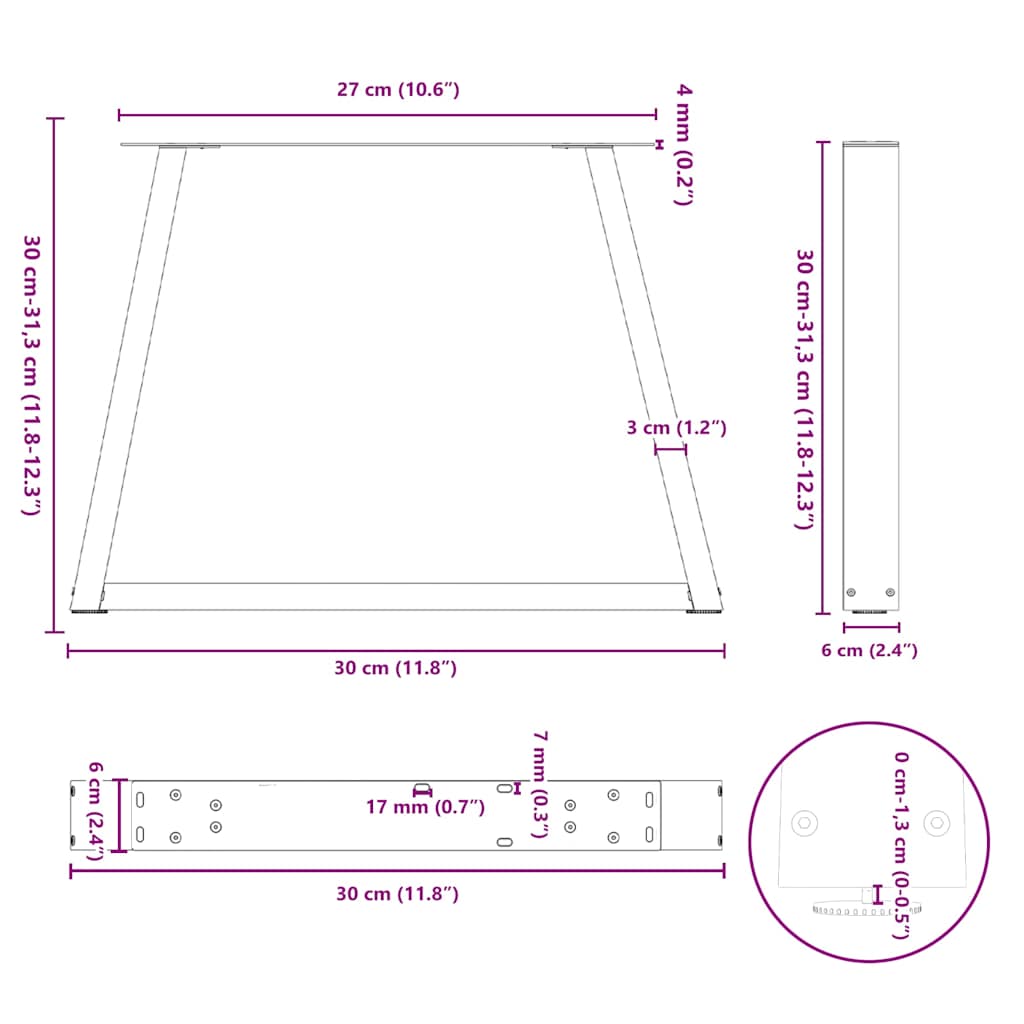 Pieds de table à manger forme V 2 pcs anthracite 30x(30-31,3)cm Pieds de table vidaXL