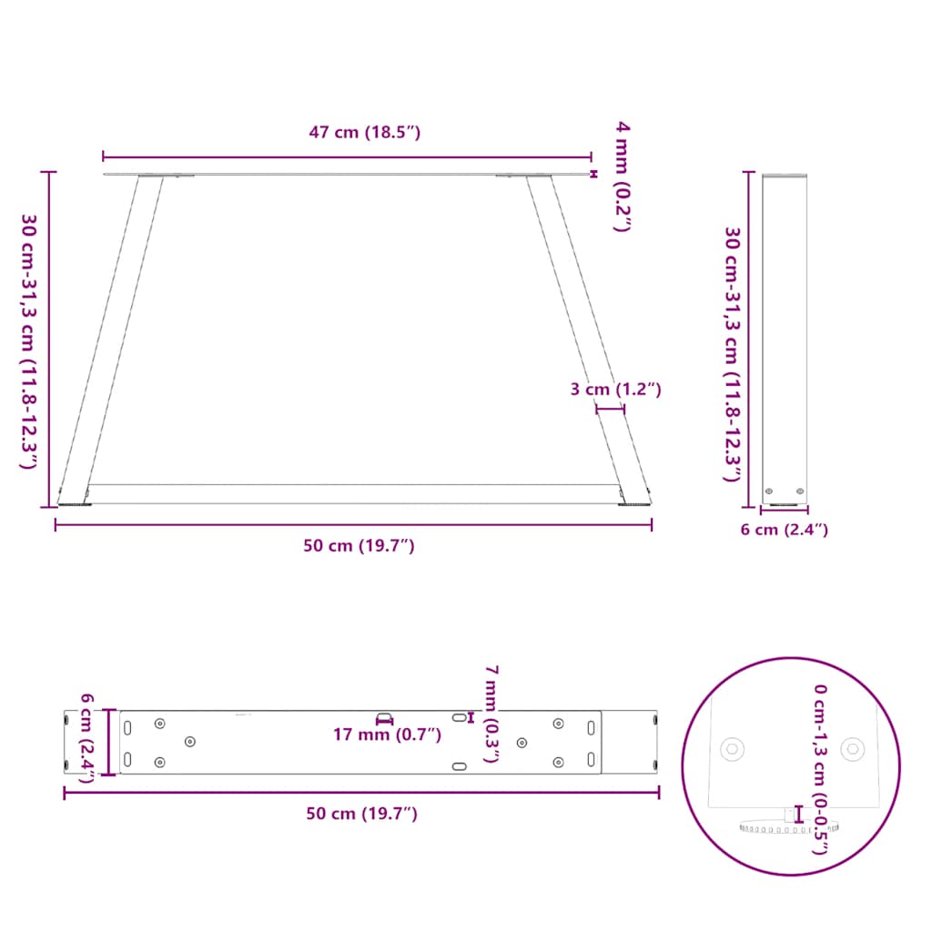 Pieds de table à manger forme V 2pcs blanc 50x(30-31,3)cm acier Pieds de table vidaXL