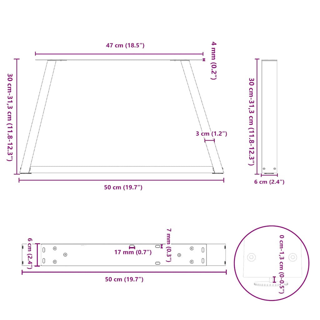 Pieds de table à manger forme V 2 pcs anthracite 50x(30-31,3)cm Pieds de table vidaXL