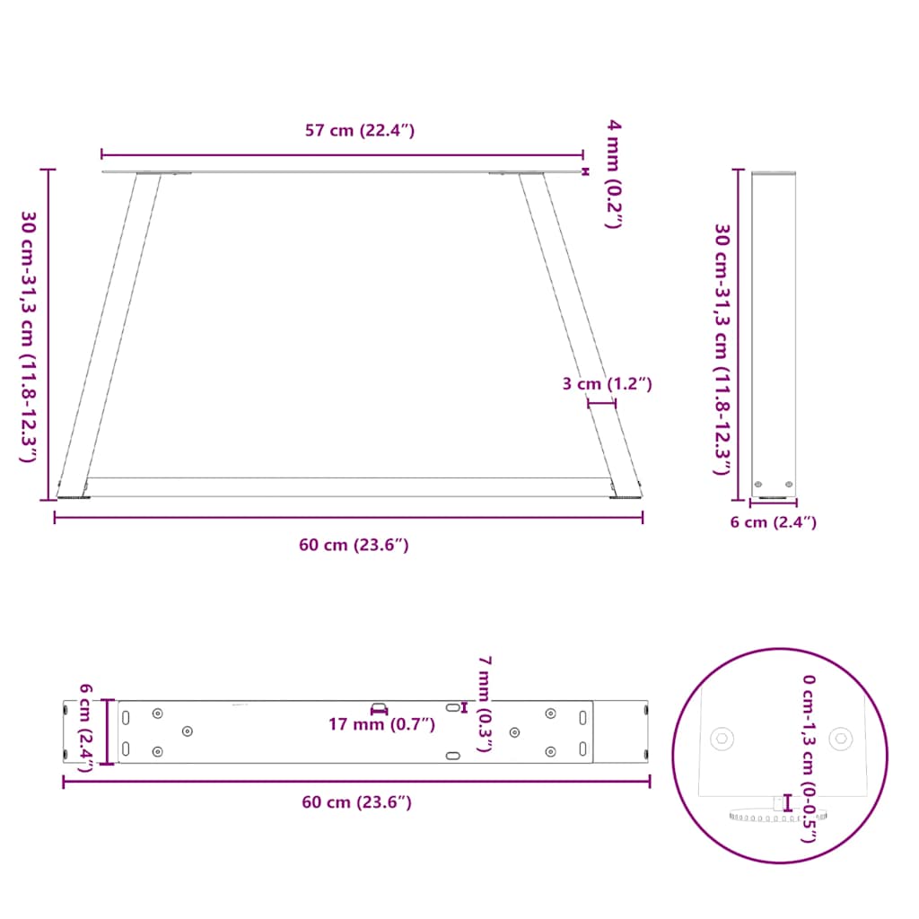 Pieds de table à manger forme V 2pcs blanc 60x(30-31,3)cm acier Pieds de table vidaXL