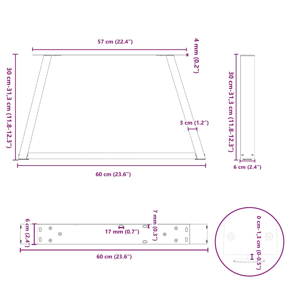 Pieds de table à manger forme V 2 pcs anthracite 60x(30-31,3)cm Pieds de table vidaXL