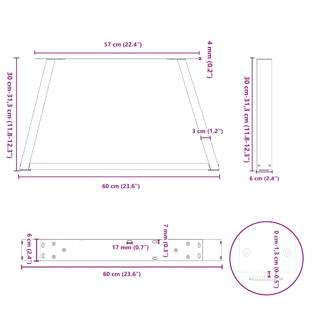 Pieds de table à manger forme V 2 pcs acier naturel acier Pieds de table vidaXL