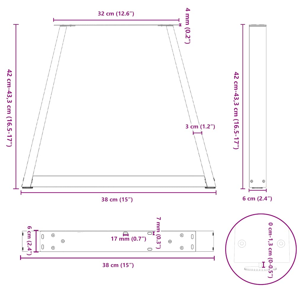 Pieds de table à manger forme de V 2 pcs noir 38x(42-43,3) cm Pieds de table vidaXL