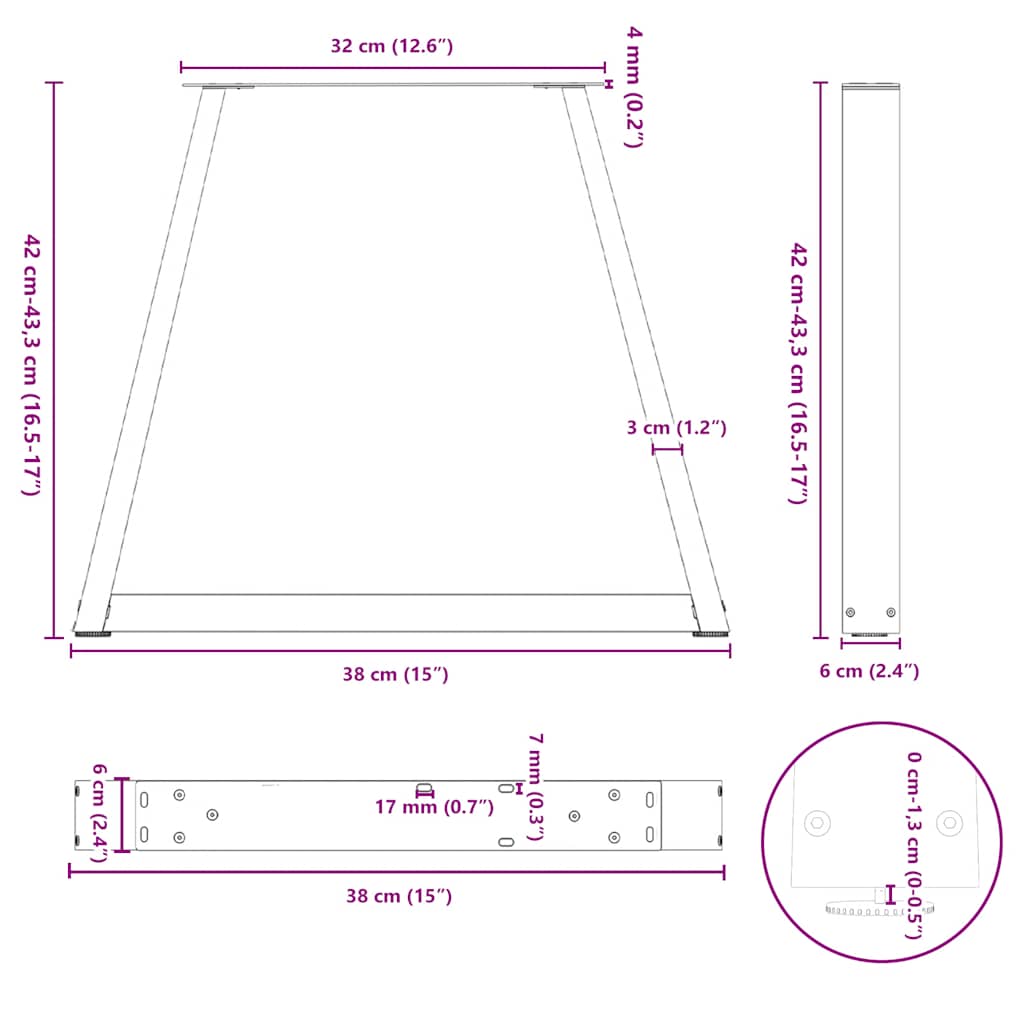 Pieds de table à manger forme de V 2 pcs blanc 38x(42-43,3) cm Pieds de table vidaXL