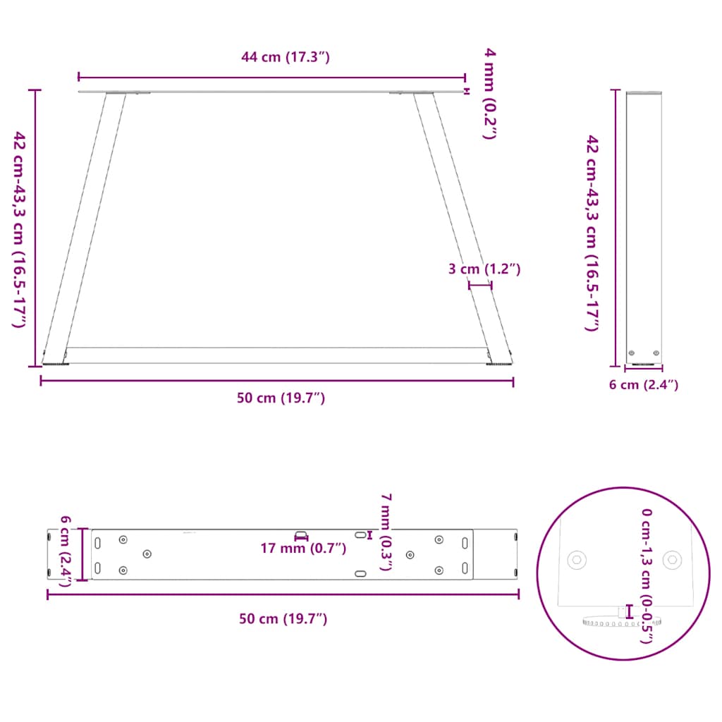 Pieds de table à manger forme V 2 pcs noir 50x(42-43,3)cm acier Pieds de table vidaXL