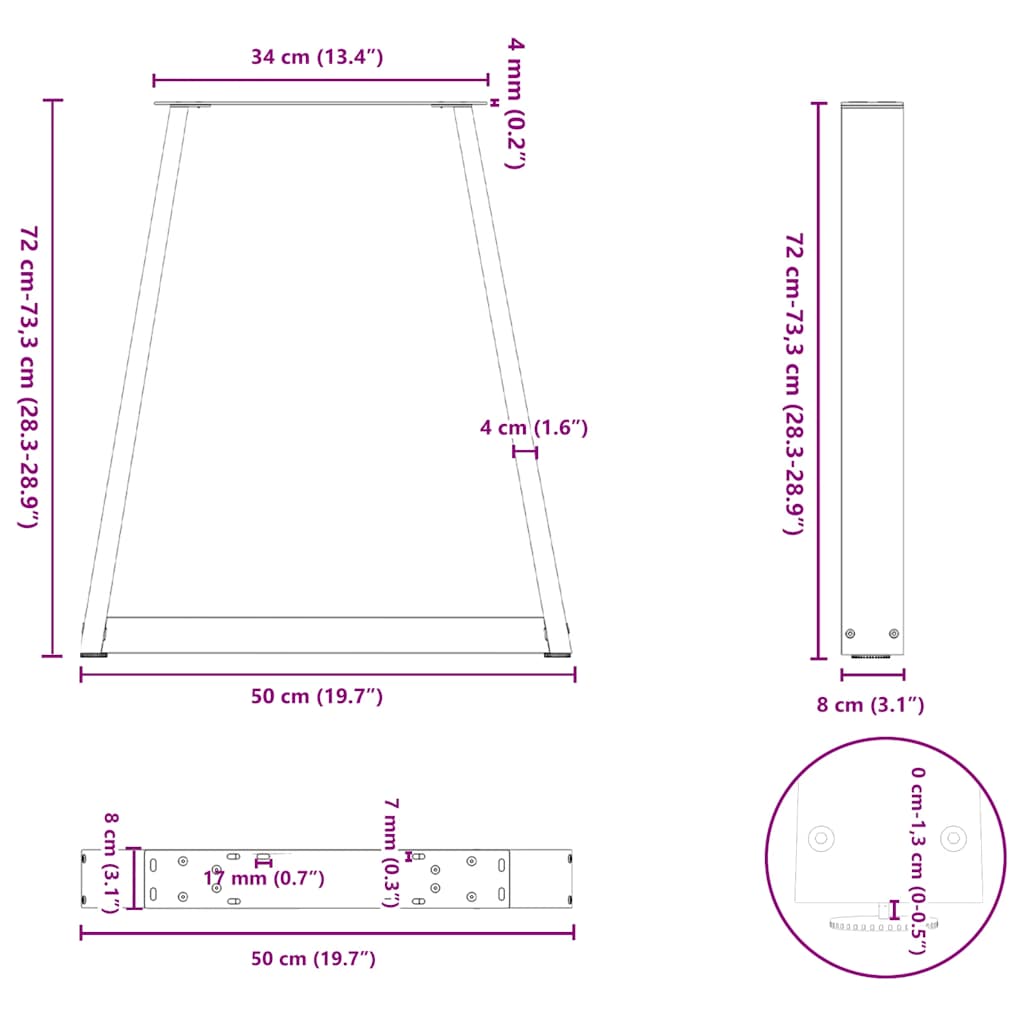 Pieds de table basse forme de V 2 pcs noir 50x(72-73) cm acier Pieds de table vidaXL   