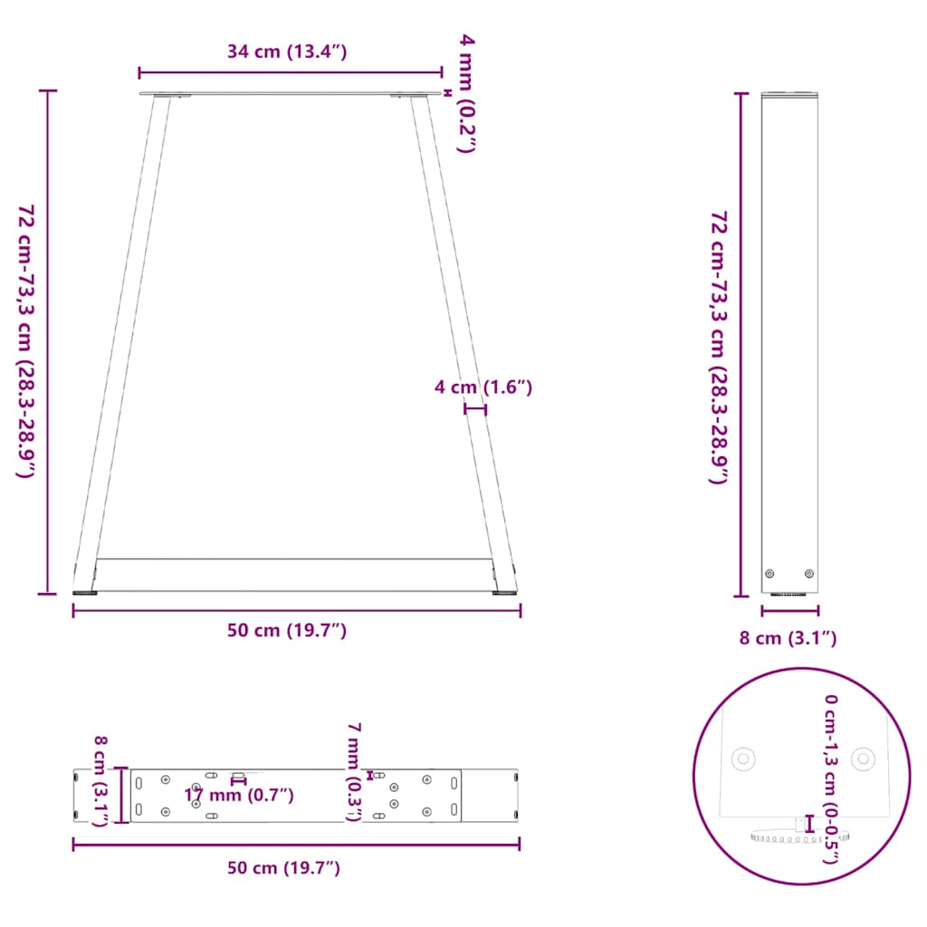 Pieds de table à manger forme V 2 pcs acier naturel acier Pieds de table vidaXL