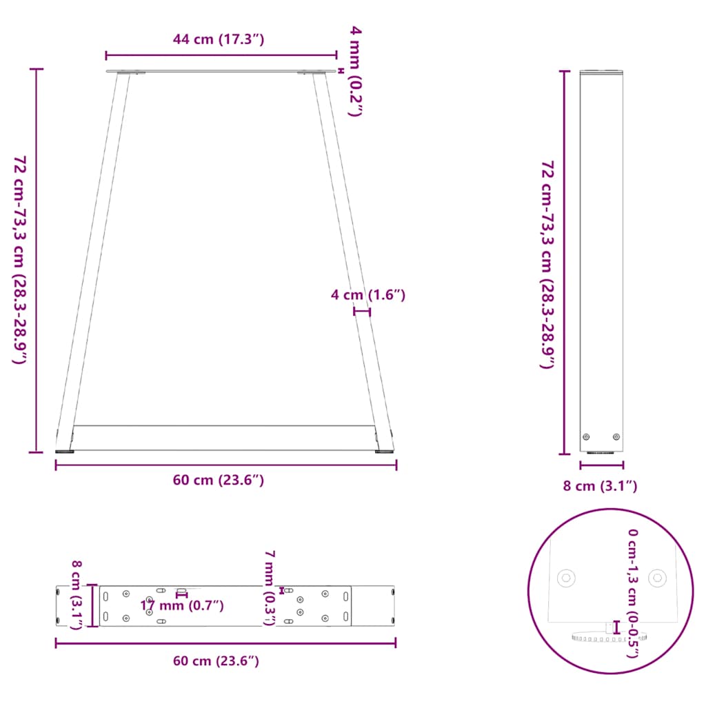 Pieds de table à manger forme V 2 pcs acier naturel acier Pieds de table vidaXL