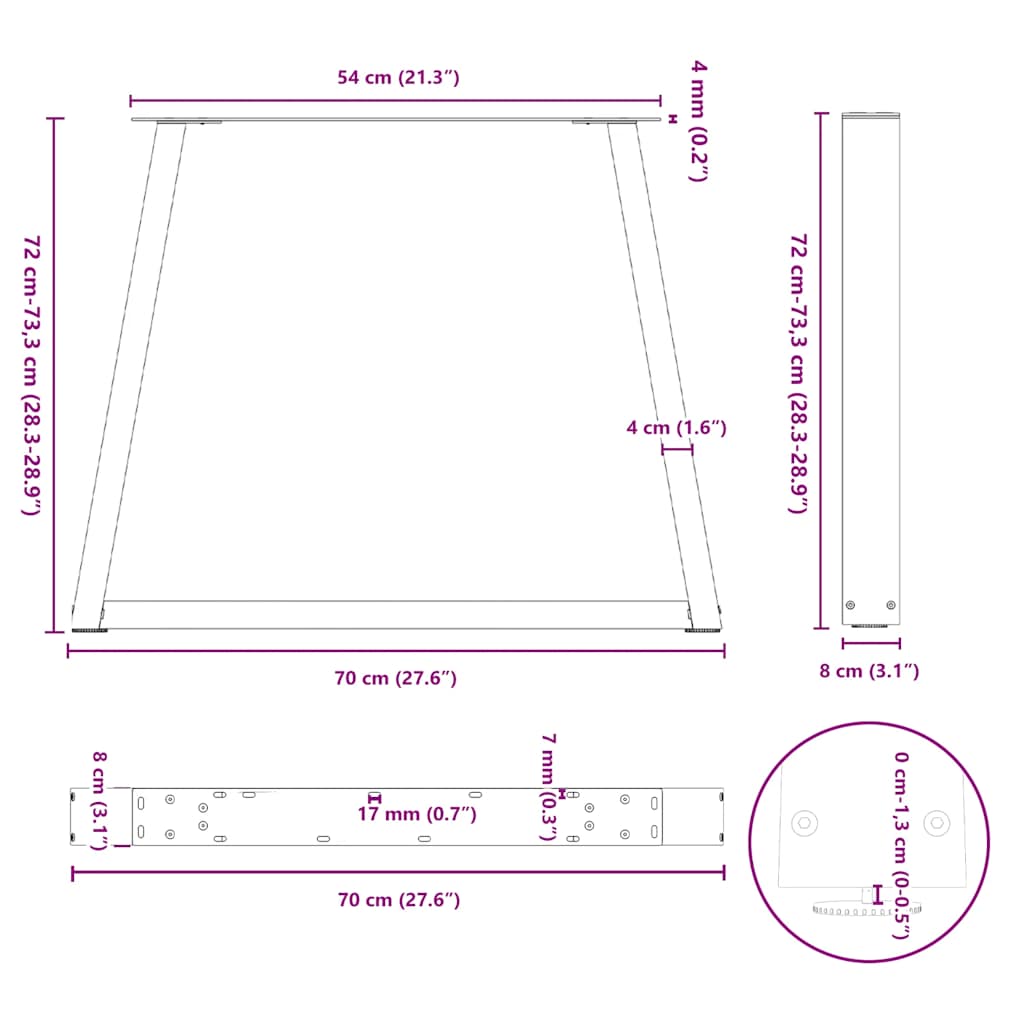 Pieds de table à manger forme V 2 pcs noir 70x(72-73,3)cm acier Pieds de table vidaXL