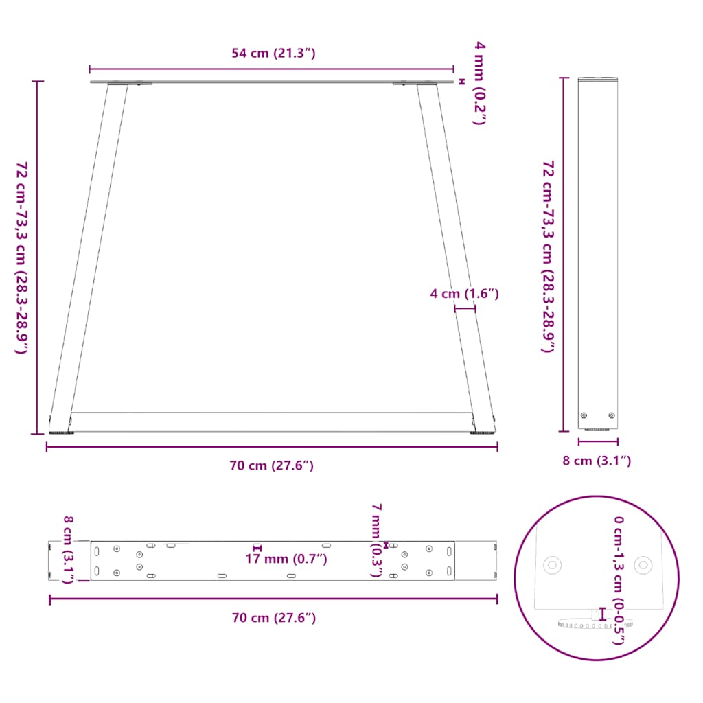 Pieds de table à manger forme V 2pcs blanc 70x(72-73,3)cm acier Pieds de table vidaXL