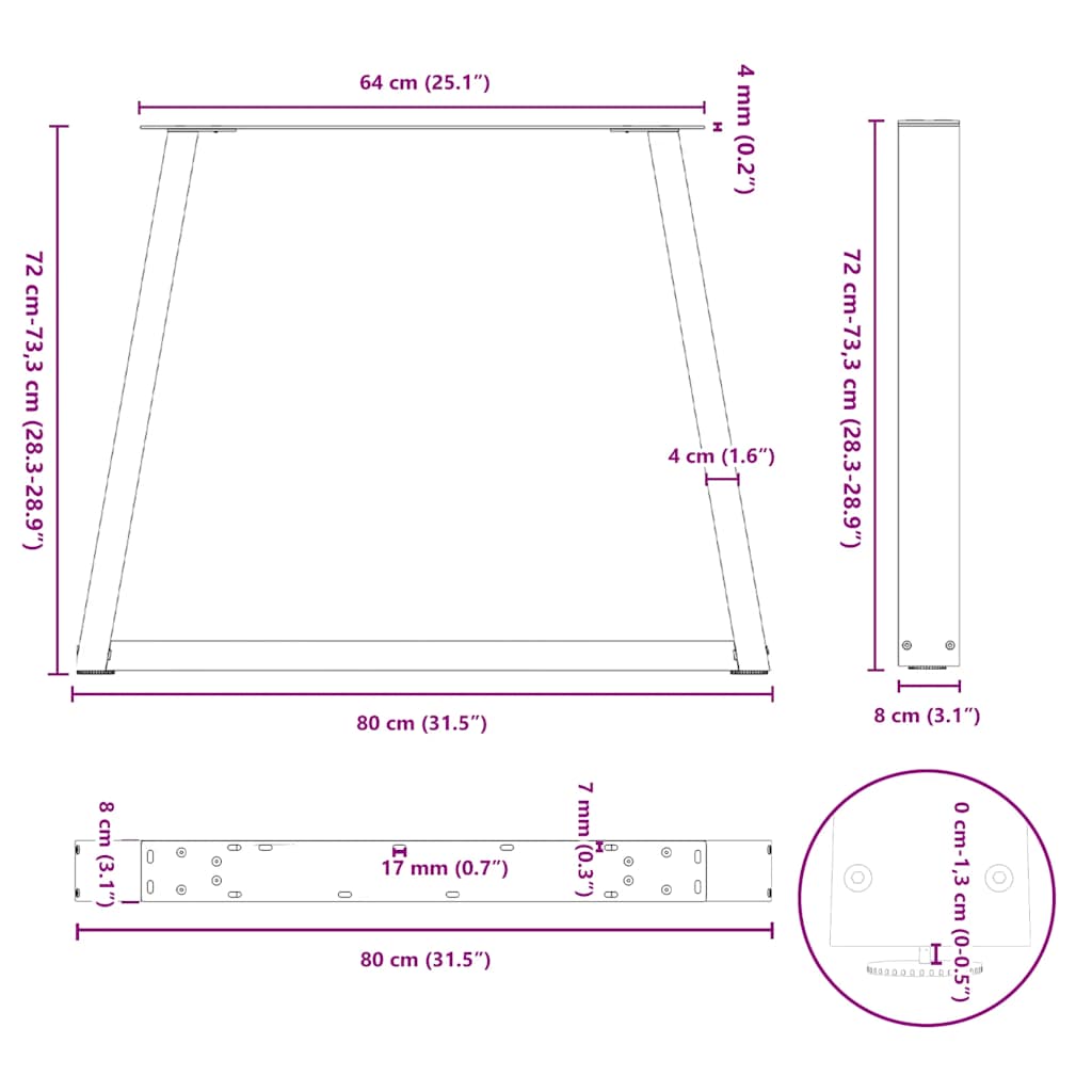 Pieds de table à manger forme de V 2 pcs noir 80x(72-73,3) cm Pieds de table vidaXL