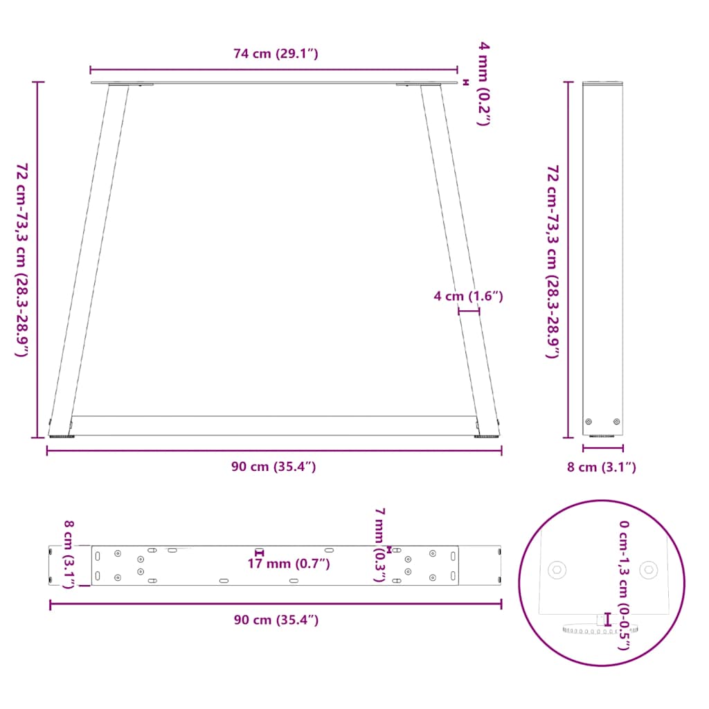 Pieds de table à manger forme de V 2 pcs noir 90x(72-73,3) cm Pieds de table vidaXL