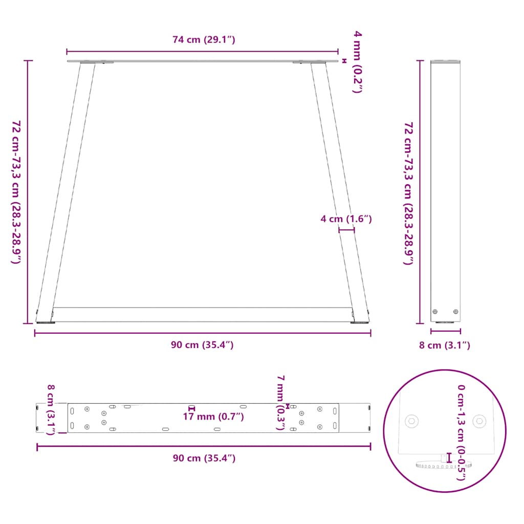 Pieds de table à manger forme de V 2 pcs 90x(72-73,3) cm acier Pieds de table vidaXL