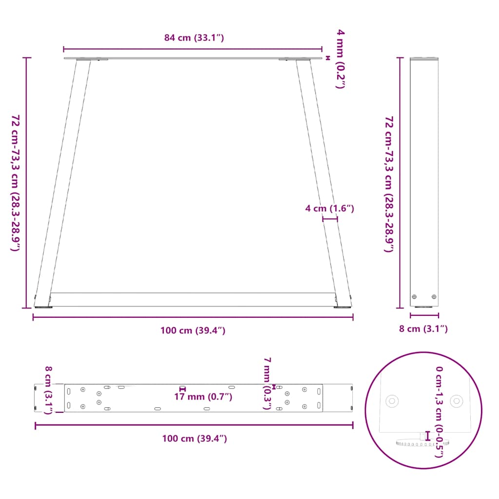 Pieds de table à manger forme de V 2 pcs blanc 100x(72-73,3) cm Pieds de table vidaXL